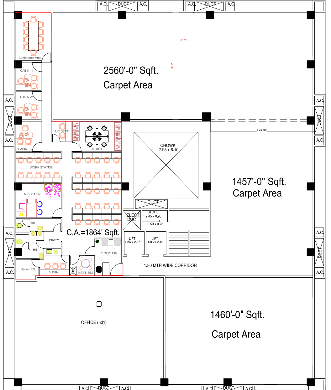 5th floor plan showing Office 501